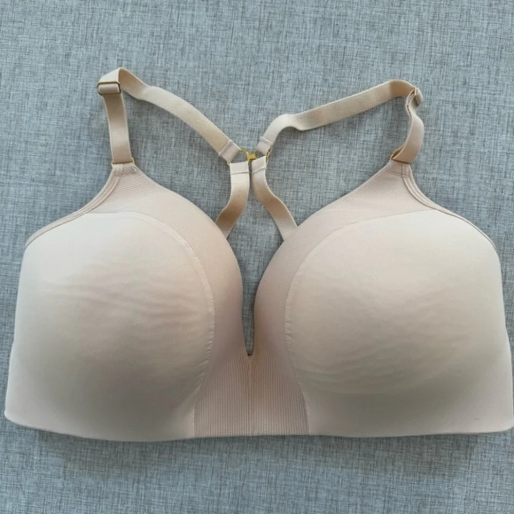 Lively All-Day Deep‎ V No-Wire wireless Nude bra T shirt with J hooks 38DD